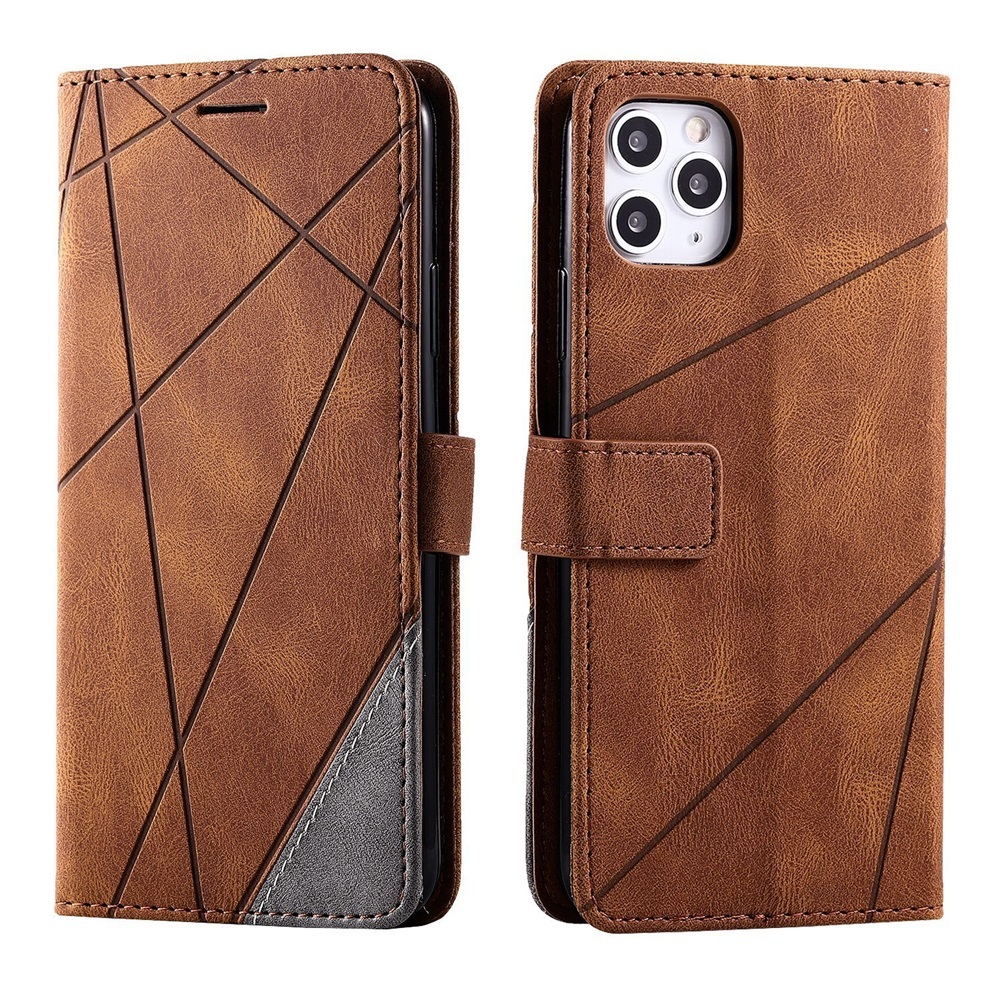iPhone 15 Brown notebook type leather case card pocket 3 step & inside pocket strap hole attaching (.. pattern )