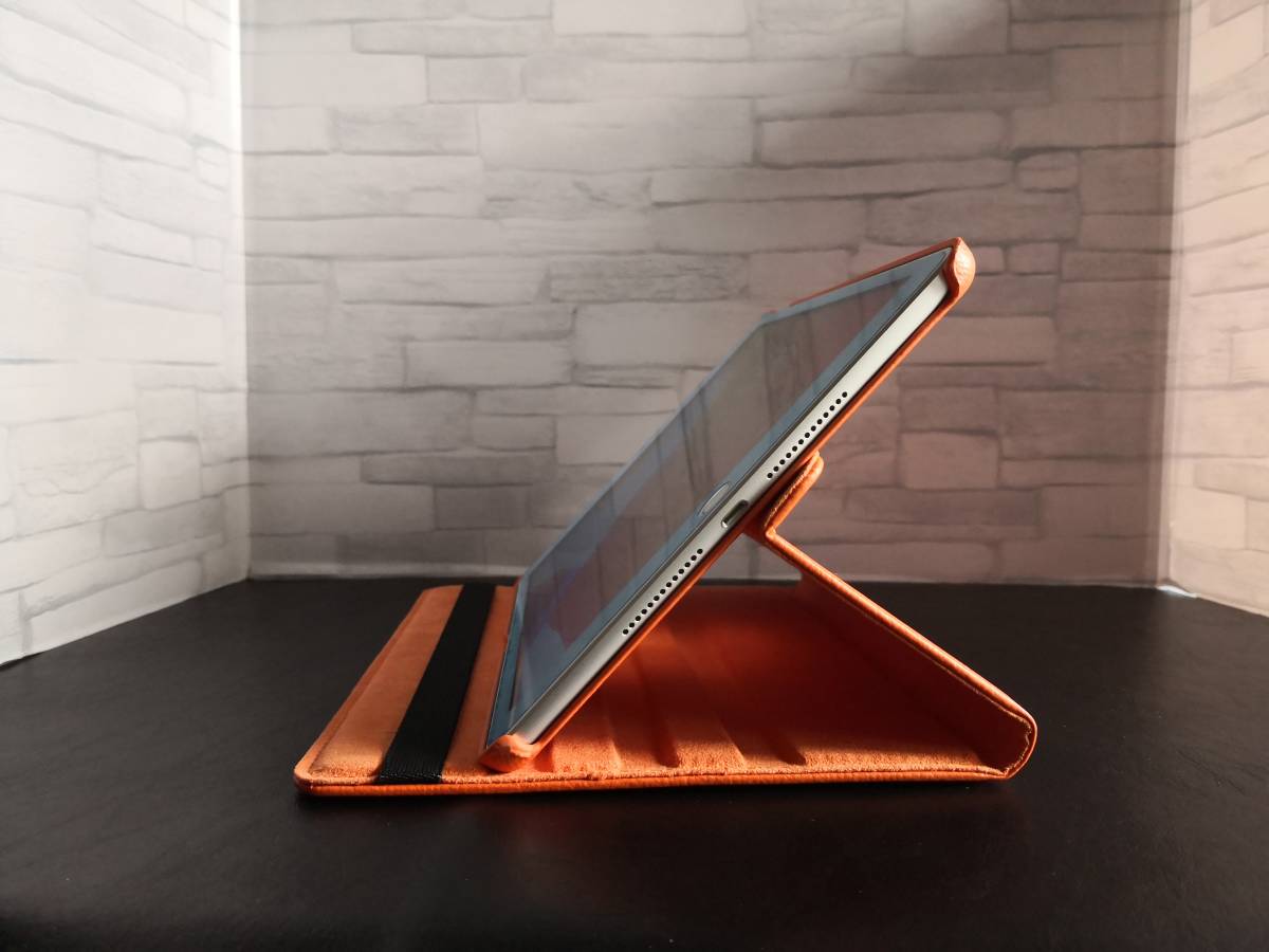 iPad 9世代/8世代/7世代 10.2インチ共用 オレンジ レザーケース 360度回転機能,スタンド機能、オートスリープ機能付き の画像2