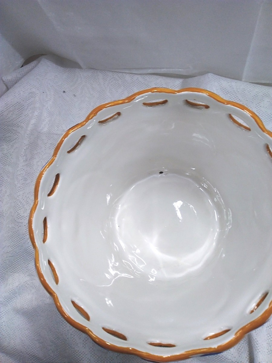 g_t S242 アンティーク 陶器製品 ポルトガル製 手がき 鉢カバー(皿付き) プランター ★高さ…約22cm、口径…約22.5cmの画像2