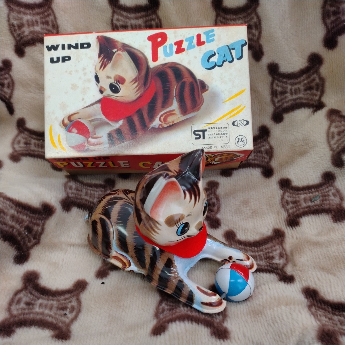 PUZZLE CAT WIND UP с коробкой жестяная пластина кошка zen мой Showa Retro редкость подлинная вещь сделано в Японии состояние хороший 