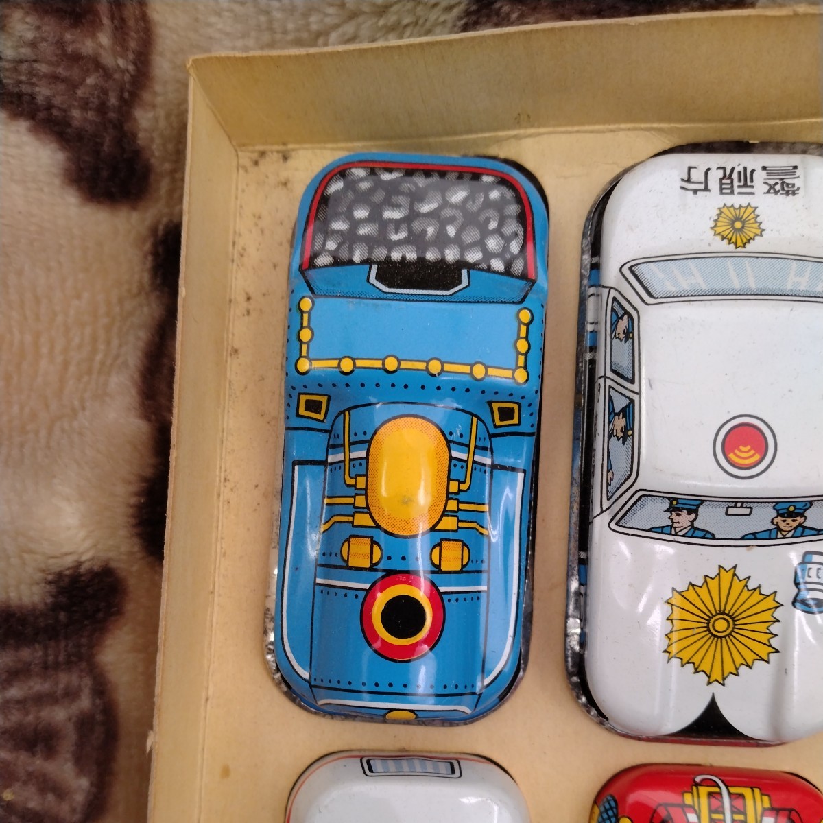 ブリキ　昭和レトロ　当時物　おもちゃ　ミニのりものセット　フリクションモーター　箱付き　レア　ビンテージ　良好　６台セット　BKT_画像3
