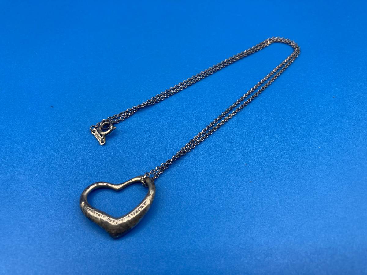 【used 箱なし】TIFFANY ★オープンハートネックレス SV925 ★チェーン L=385mm ★重量4.8g ★トップ22×22mm_画像2