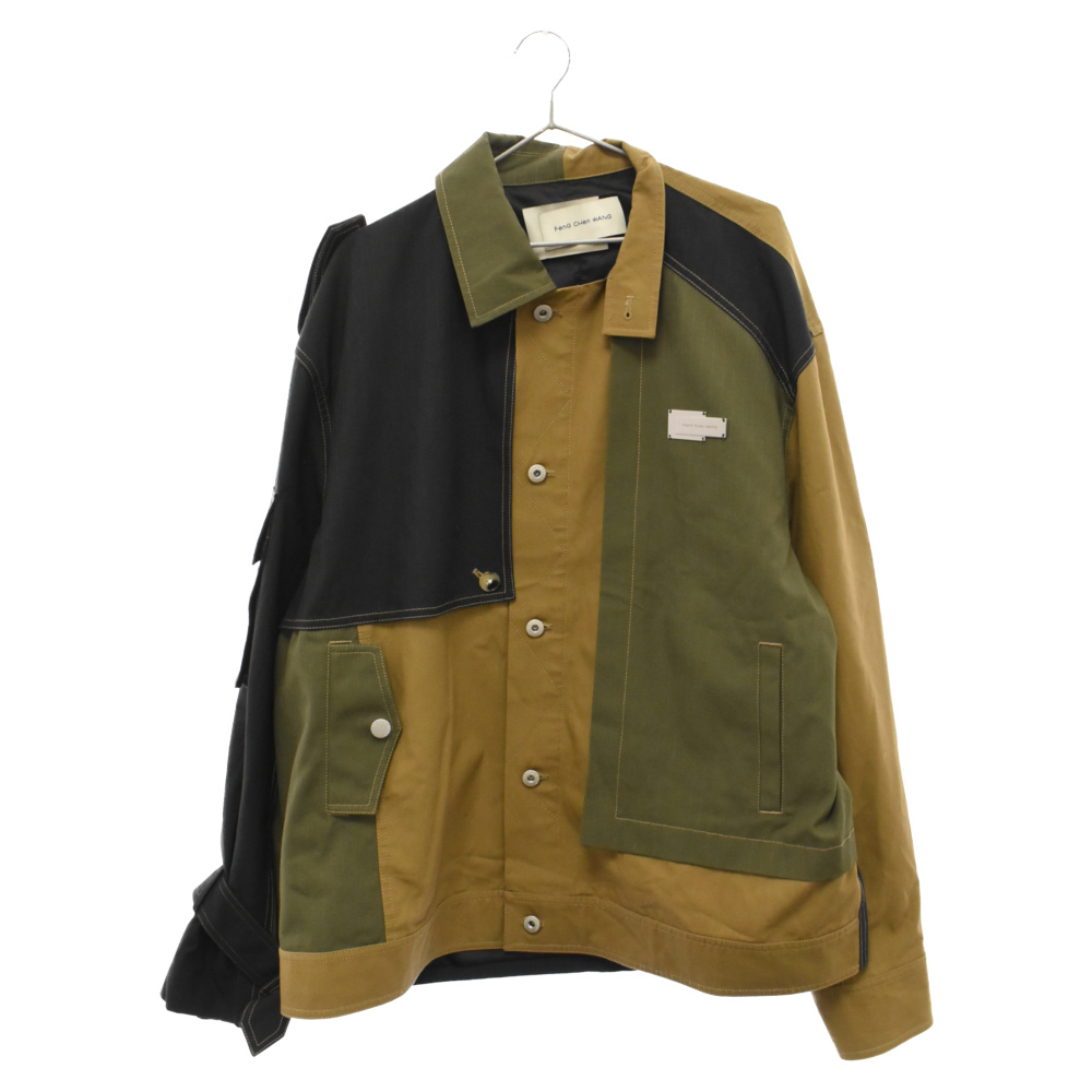 フェン チェン ワン 23SS PATCH WORK JACKET パッチワーク カラーブロック ピンストライプ ワークジャケット マルチカラー FMS15JK21