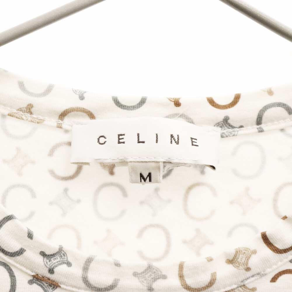 CELINE セリーヌ シグネチャー プリント 総柄 コットン ポリウレタン 半袖 Tシャツ ホワイト レディース_画像6