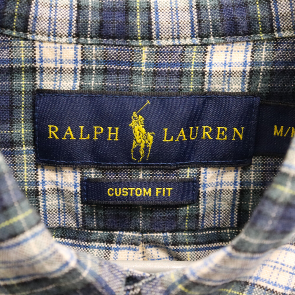 POLO RALPH LAUREN ポロラルフローレン ロゴ刺繍 チェック柄 長袖コットンシャツ ブルー/グリーン_画像3