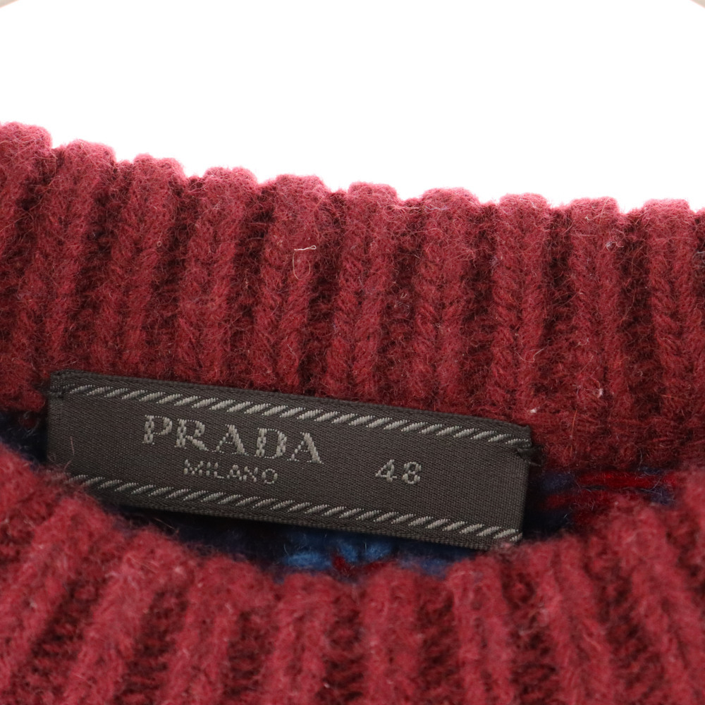 PRADA プラダ ラバーロゴパッチ ノルディック柄 カシミヤ混 クルーネックニットセーター マルチ UMA854_画像3