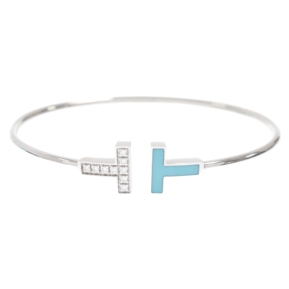 TIFFANY & Co. ティファニー Tワイヤーブレスレット バングル ダイヤモンド ターコイズ K18WG ホワイトゴールドの画像1