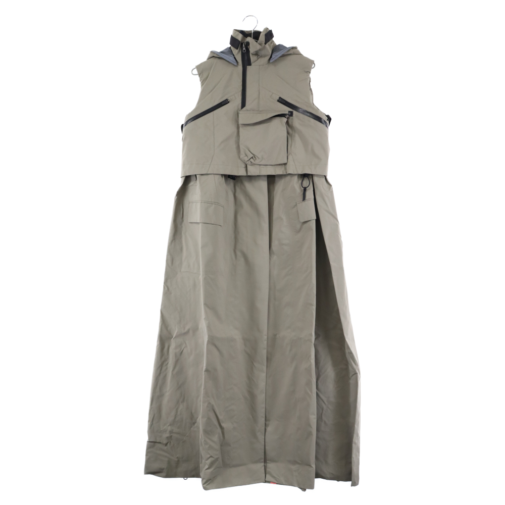 Sacai サカイ 22SS×ACRONYM TRENCH DRESS トレンチドレス レイヤード アシンメトリー ノースリーブ オリーブ 22-06010