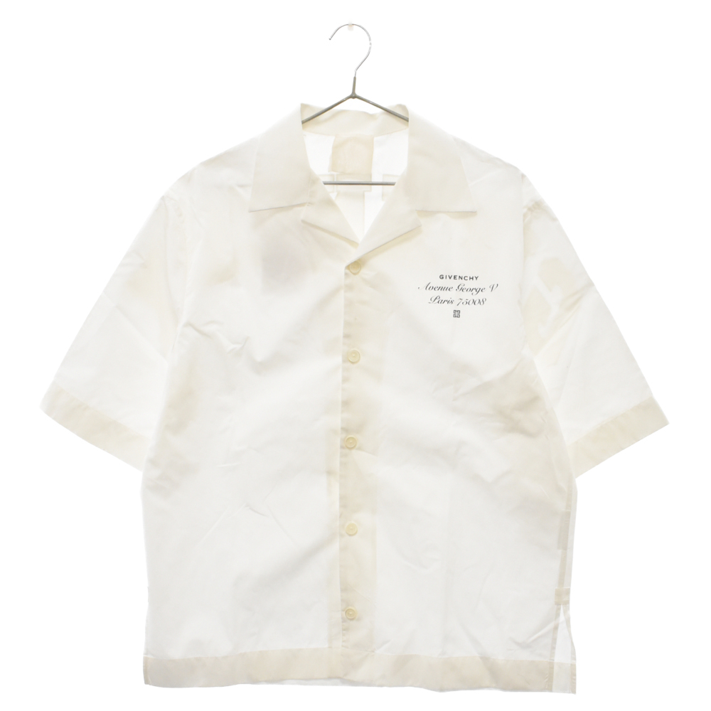 GIVENCHY ジバンシィ バックワッペンロゴプリントデザイン ポプリン開襟半袖シャツ ホワイト BM60T51YB2