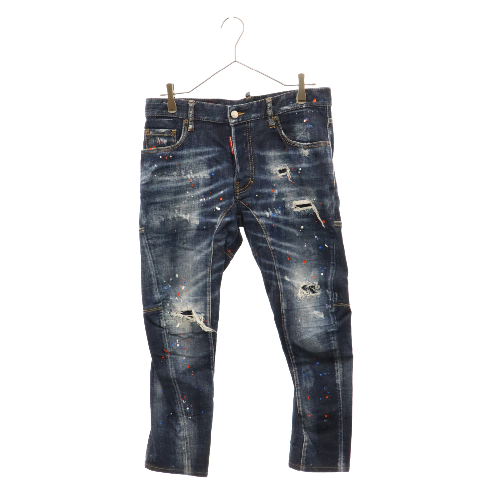 DSQUARED2 ディースクエアード 22SS SKATER JEAN ペイント ダメージ加工 デニムパンツ S74LB1113-S30664 インディゴ