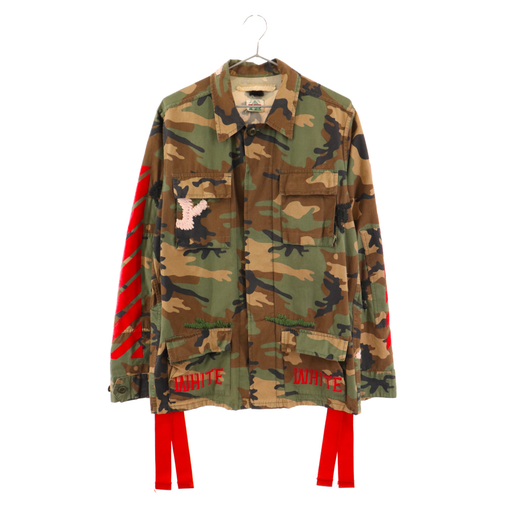 OFF-WHITE オフホワイト 15AW EMBROIDERED CAMOUFLAGE FIELD JACKE バックデザイン カモ ミリタリージャケット グリーン