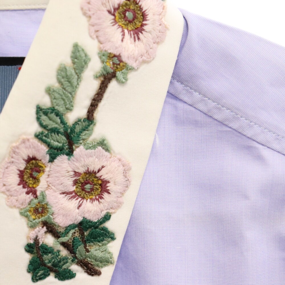 GUCCI グッチ Flower Embroidery L/S Shirt 540315 フラワーエンブロイダリー 長袖シャツ ブルー_画像3
