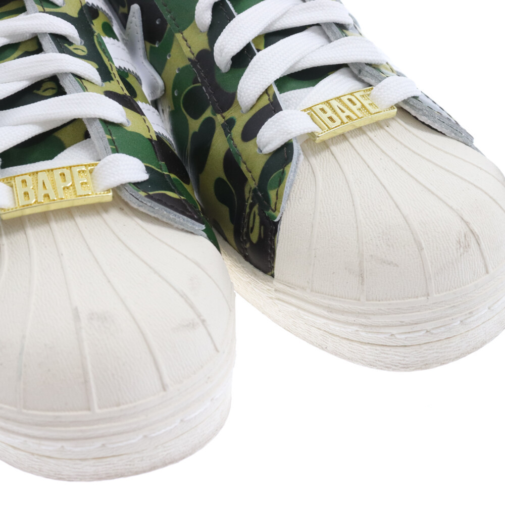 A BATHING APE アベイシングエイプ×SUPER STAR 80S BAPE アディダス スーパースター ローカットスニーカー グリーン US9/27cm GZ8981_画像6