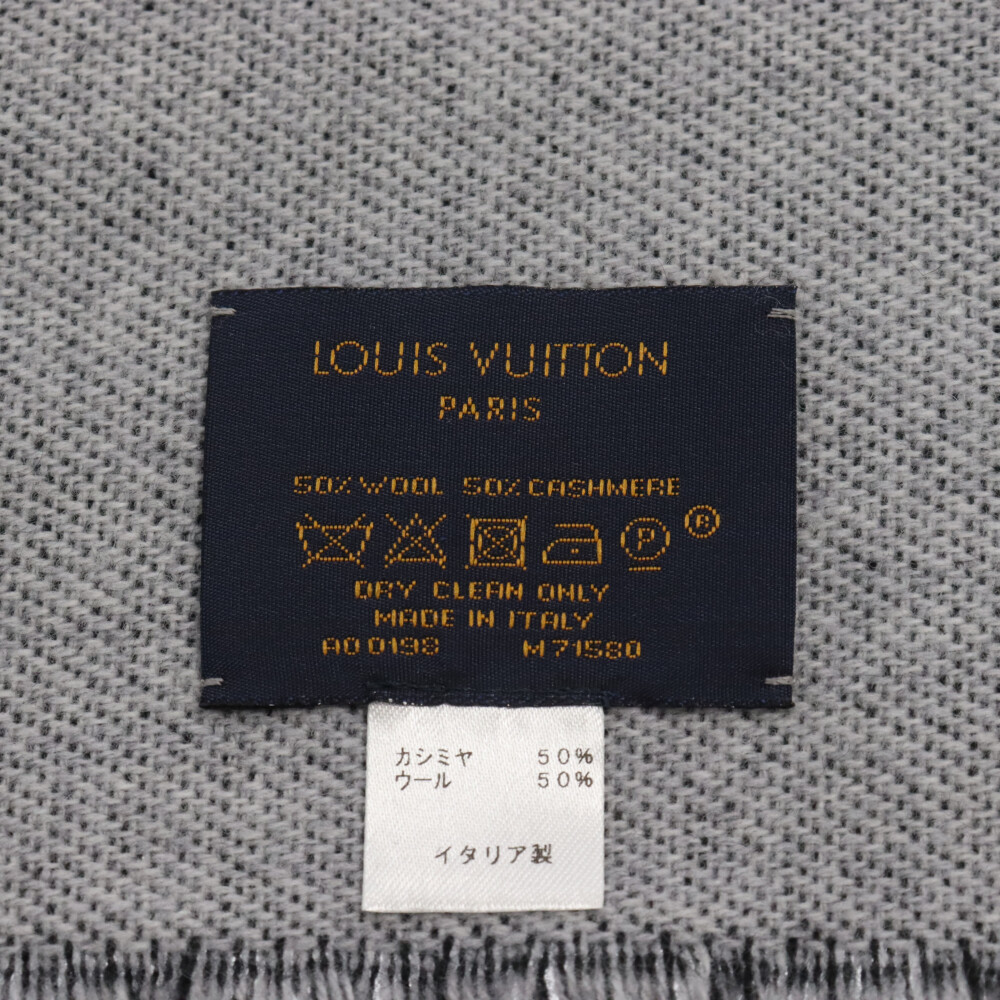 LOUIS VUITTON ルイヴィトン エシャルプ チーム ルイ カシミヤ フリンジ マフラー ブラック/グレー M71580_画像4