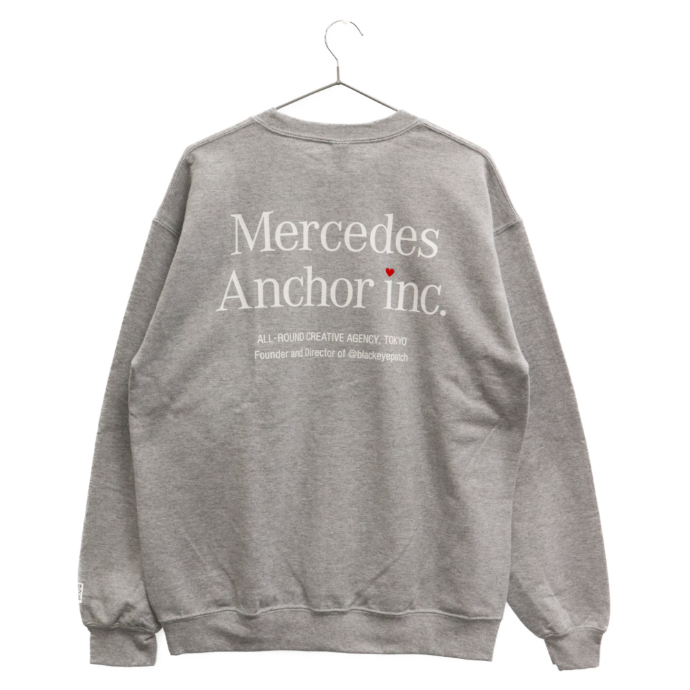 Mercedes Anchor Inc. メルセデスアンカーインク Crew Sweat ハート刺繍 ロゴ クルーネックスウェットトレーナー グレー_画像1