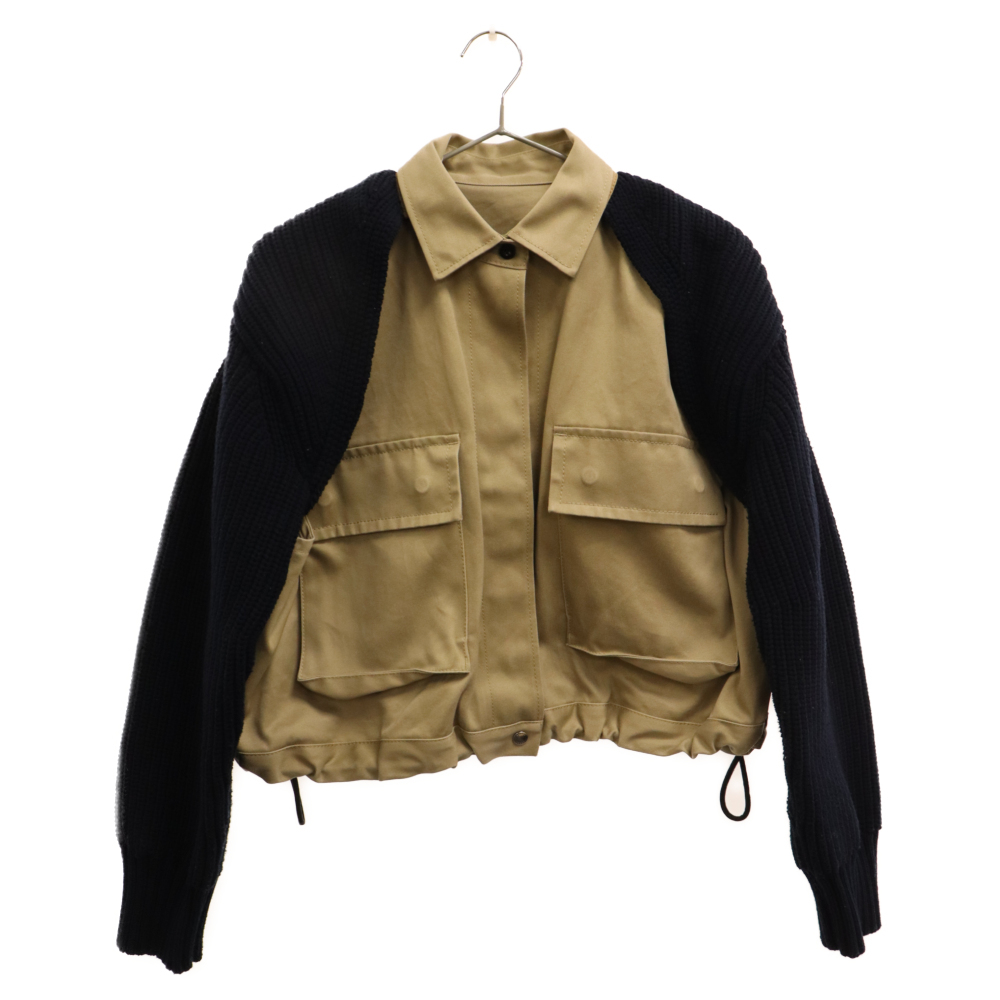 Sacai サカイ 23AW Cotton Chino x Knit Blouson コットンチノニットジャケット ベージュ/ネイビー レディース 23-06454