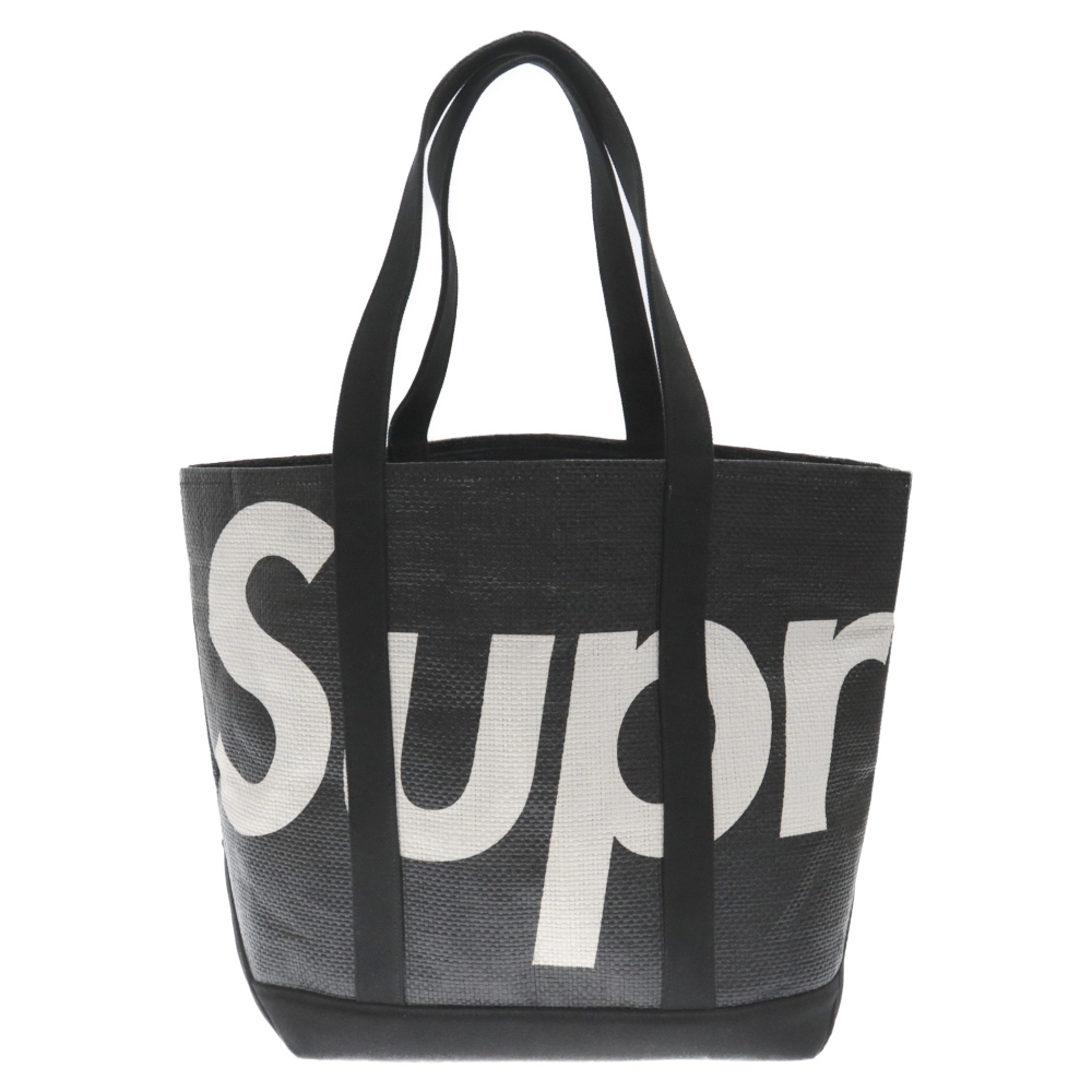 SUPREME シュプリーム 20SS Raffia Tote Bag ロゴデザイン ラフィアトートバッグ ブラック_画像1