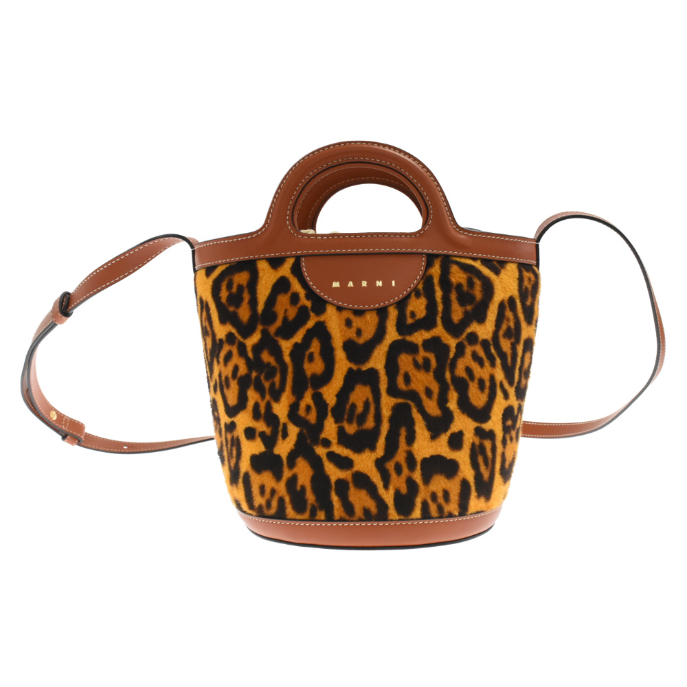  Marni 23AW Toro pika задний Mini Leopard - lako2WAY ковш сумка сумка на плечо ручная сумочка Brown / желтый SCMP0056Q8