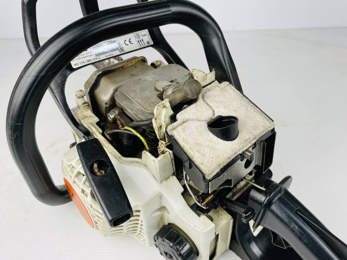 【No590】スチール STIHL MS170C エンジンチェーンソー エンジン始動確認 簡易動作確認 ジャンク_画像6