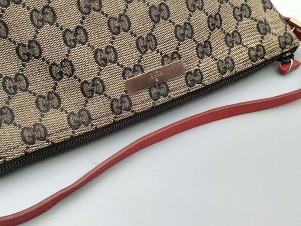 K86 1円～ 中古品 GUCCI グッチ 039・1103・2123 GGキャンバス×レザー アクセサリーポーチ 小物入れ ベージュ系×ブラック×レッド系_画像6