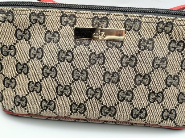 K86 1円～ 中古品 GUCCI グッチ 039・1103・2123 GGキャンバス×レザー アクセサリーポーチ 小物入れ ベージュ系×ブラック×レッド系_画像2