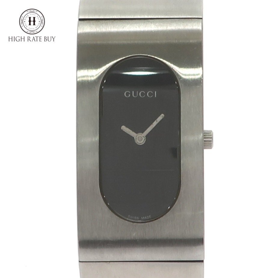 1円スタート GUCCI グッチ バングルウォッチ 2400L クォーツ QZ スクエアフェイス 2針 アナログ シルバー 黒文字盤 レディース 動作未確認_画像1