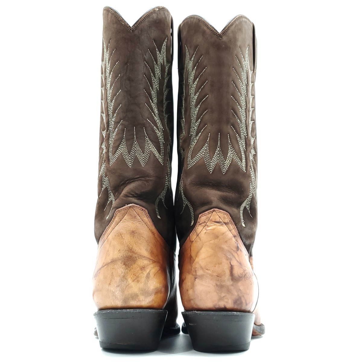  superior article Mexico made *Rancho* approximately 26.5cm leather western boots tea marble US8.5EE men's original leather Rancho real leather long kau Boy lai DIN gSZS62