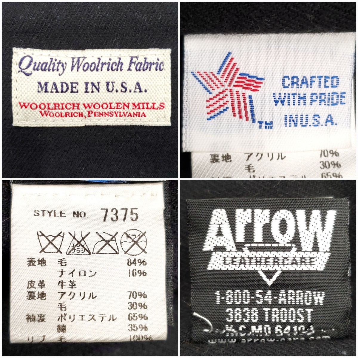 ウールリッチ別注USA製 Schott 36レザーアームスタジャン黒 ウールリッチ別注USA製 Schott 36レザーアームスタジャン黒