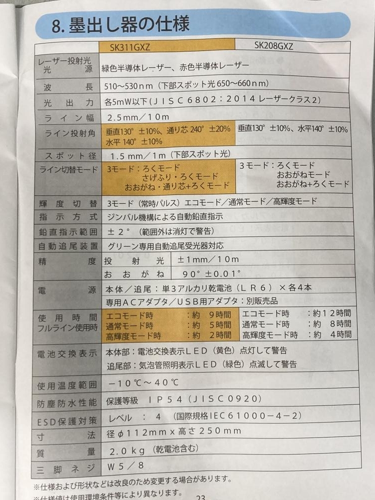 019■未使用品■マキタ　makita 屋内・屋外兼用墨出し器 SK311GX　受光器付　開封・保管品_画像8