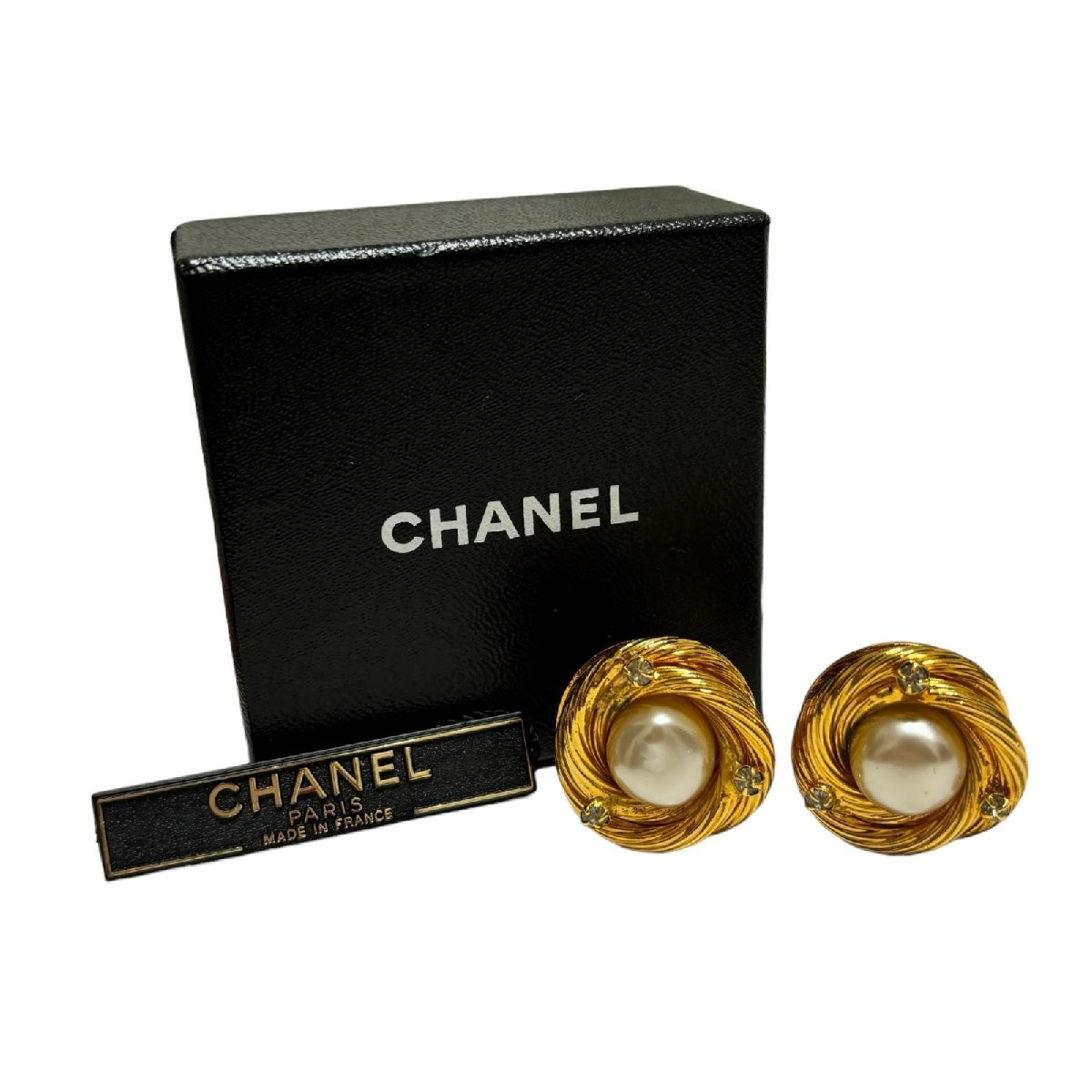 １円 CHANEL シャネル 93A フェイクパール イヤリング サークル ゴールドカラー ヴィンテージ_画像1