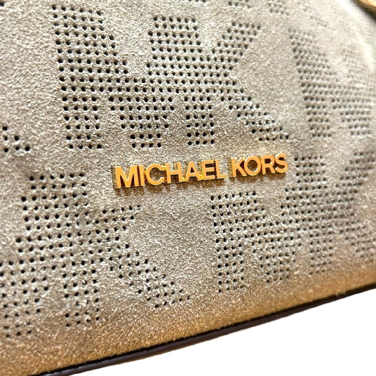 1円 Michael Kors マイケルコース トートバッグ MK柄 スエード レザー グリーン系 ハンドバッグ_画像6