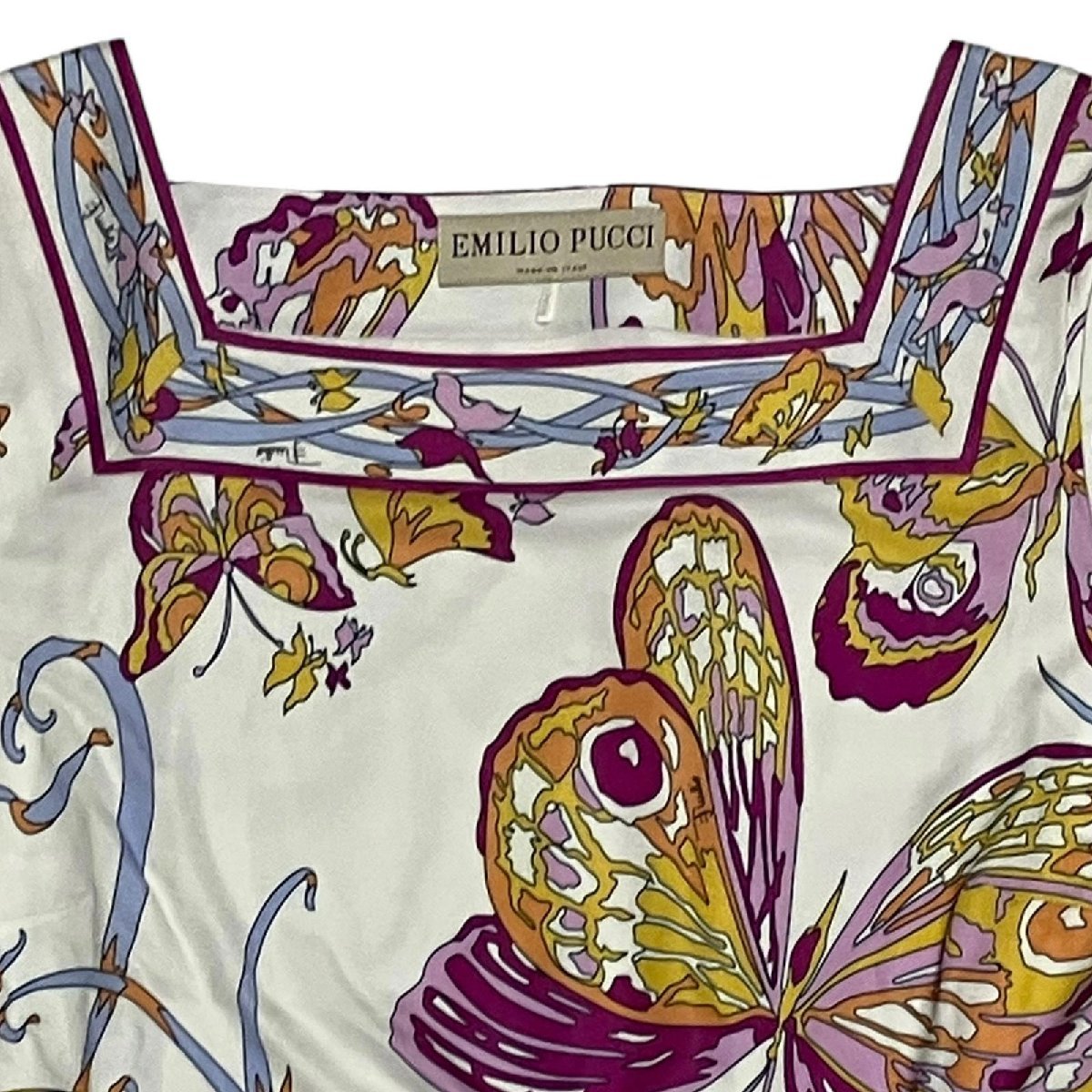 ○送料無料 美品 Emilio Pucci エミリオプッチ ワンピース 長袖 花柄 レーヨン 白系 レディース サイズ44_画像3