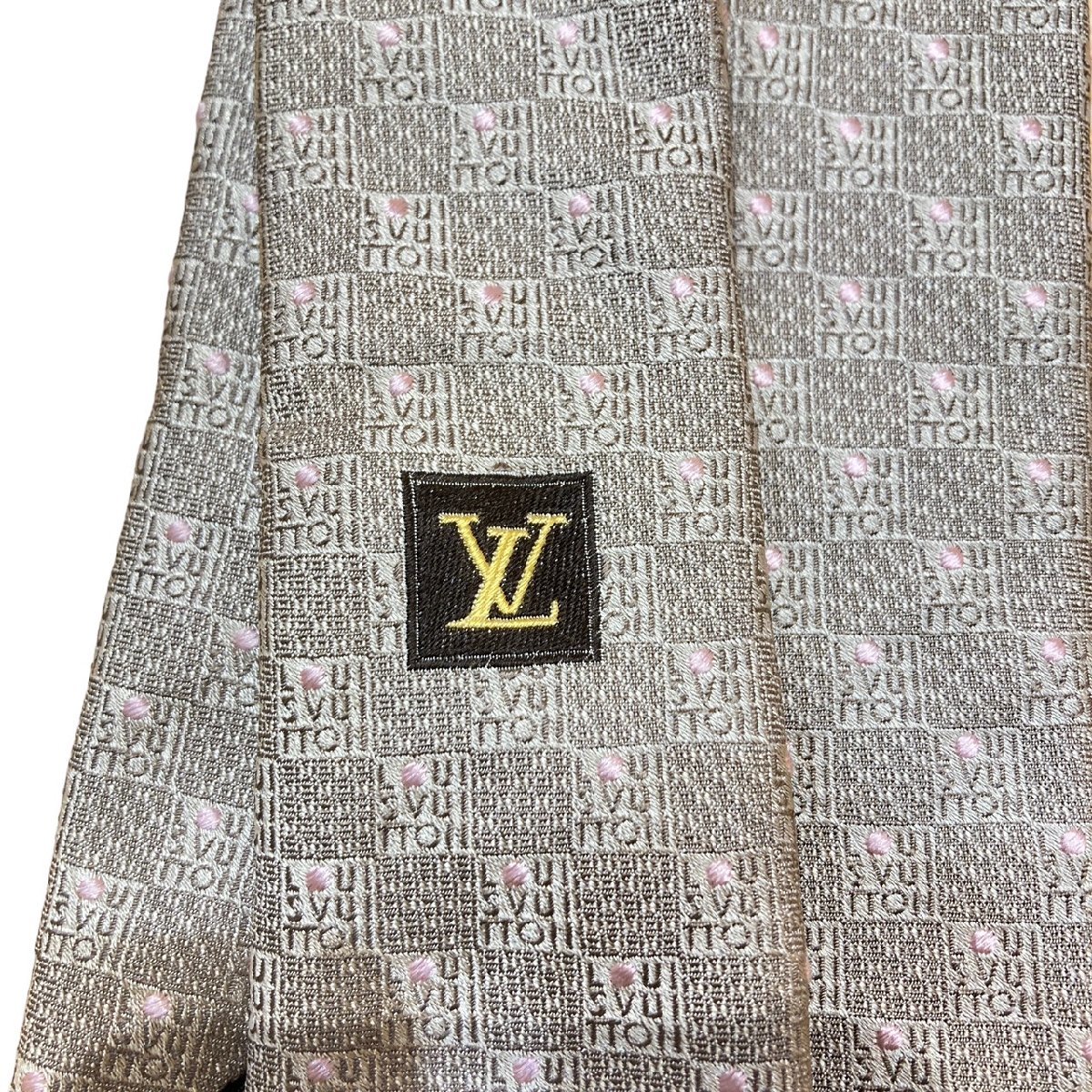 〇送料無料 LOUIS VUITTON ルイヴィトン ネクタイ ロゴ シルク シルバーカラー系_画像7