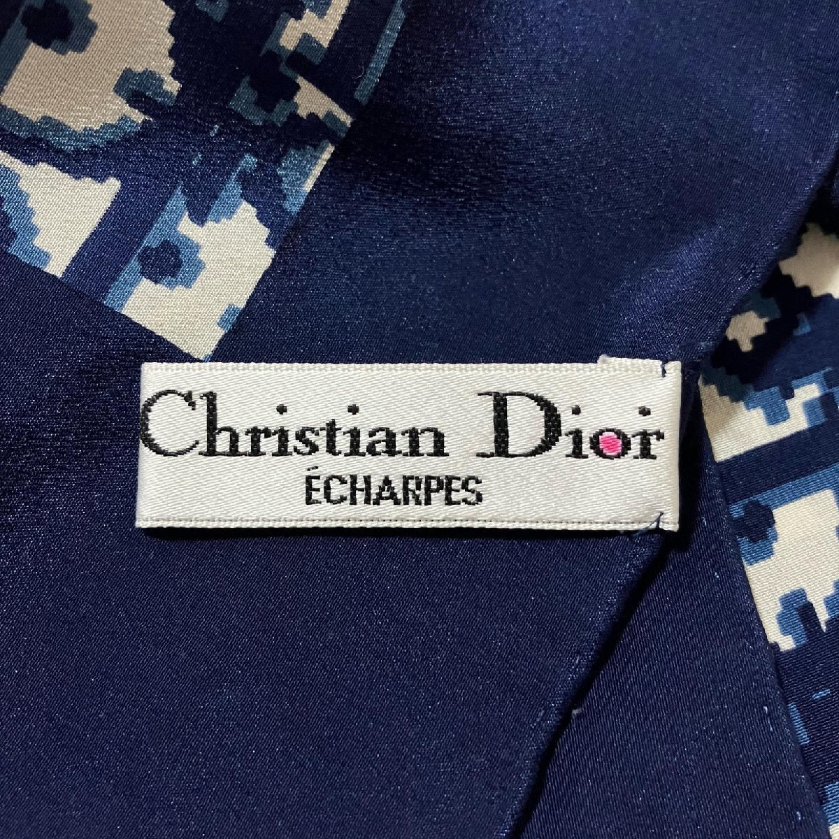 ○ 送料無料 Dior クリスチャンディオール スカーフ トロッター オブリーク柄 シルク100％ ネイビー系 レディース_画像8