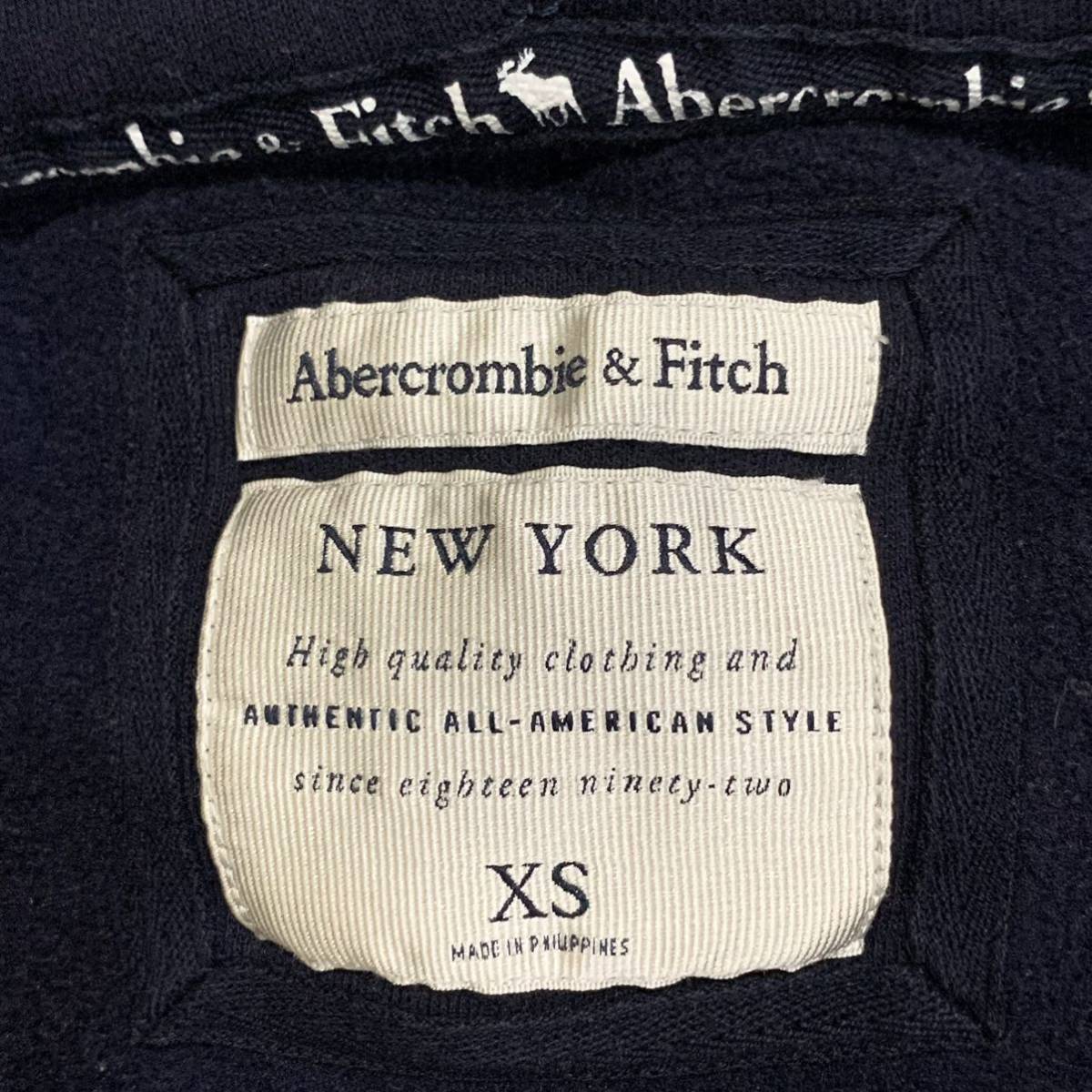 C ▼ 着心地抜群!! 'ロゴ刺繍' Abercrombie＆Fitch アバクロンビーアンドフィッチ 裏起毛 ジップアップ スウェット パーカー / フーディ XS_画像8