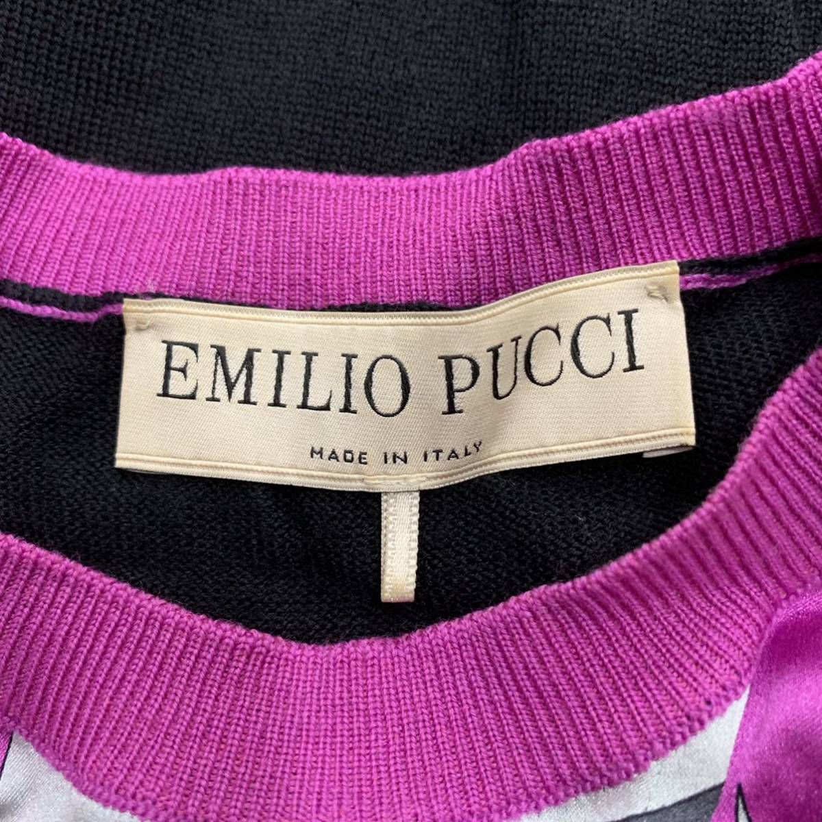 B ▼ 洗練されたデザイン!! 'イタリア製' EMILIO PUCCI エミリオプッチ 総柄 シルク混 ストレッチ 五分袖 ニット チュニック size:XS_画像6