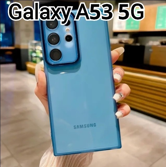 Galaxy A53 5G ケース　ブルー　青　クリアケース　レンズカバー