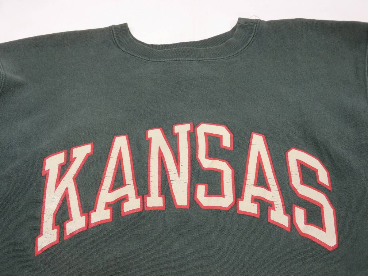 レア 美品 USA製 90s ビンテージ Champion チャンピオン リバース ウイーブ KANSAS カレッジ プリント スウェット トレーナー XL 80s 70s_画像4