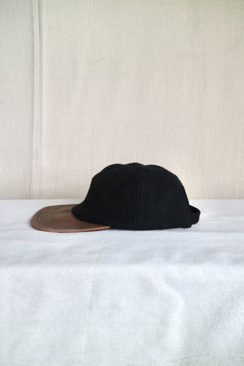 USA製 90s DKNY キャップ / ユニセックス ウール レザー ブラック ブラウン 刺繍 ロゴ 帽子 ビンテージ A3-12003-9277_画像4