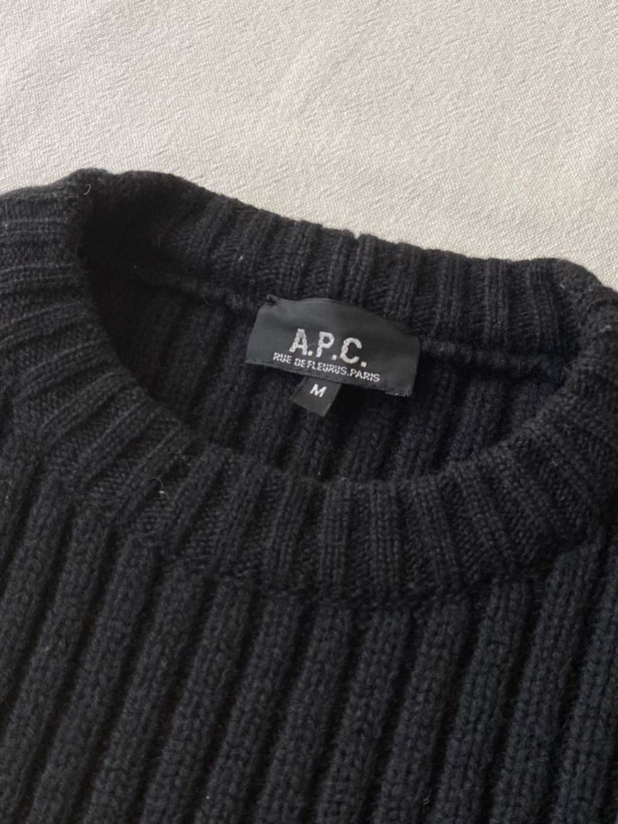 フランス製 old A.P.C. コマンド セーター / M ウール ブラック ニット ビンテージ 90s K3-12083-1748の画像6