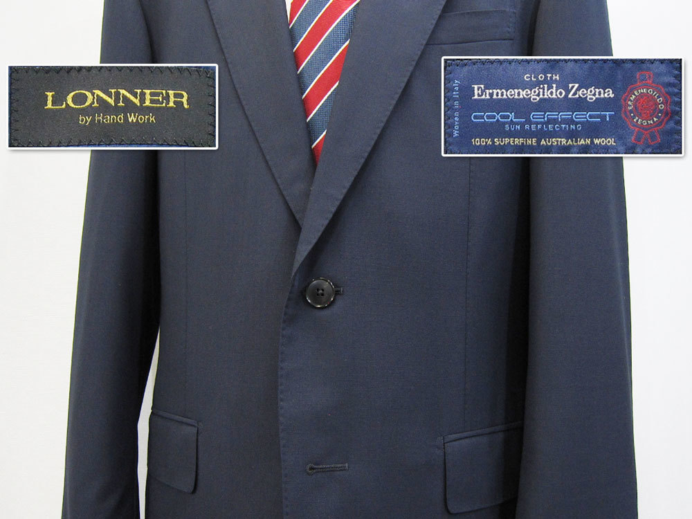 7409春夏【Zegna×LONNER】日本製スーツ52R=A8(身長185胴囲86)紺系無地/伊ゼニアCoolEffect生地/標準タイプ/137500円/ロンナーアウトレット_画像9