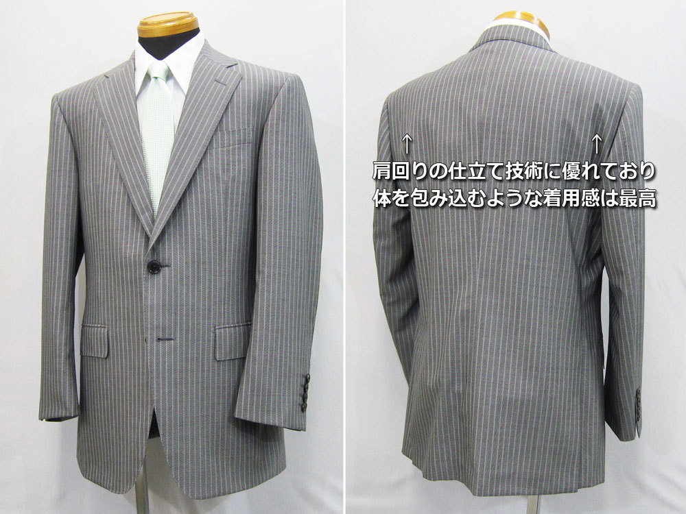 7360春夏【DORMEUIL×LONNER】スーツ48R=A6(身長175胴囲82)シルバーグレー系縞/仏ドーメルSuper100生地/1タック標準/137500円/アウトレット_画像2