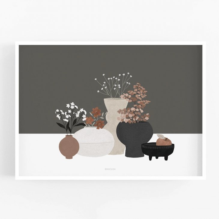 MICUSH | POTTERY AND FLOWERS (dark brown) | アートプリント/ポスター (30x40cm)【北欧 シンプル インテリア おしゃれ】_画像2