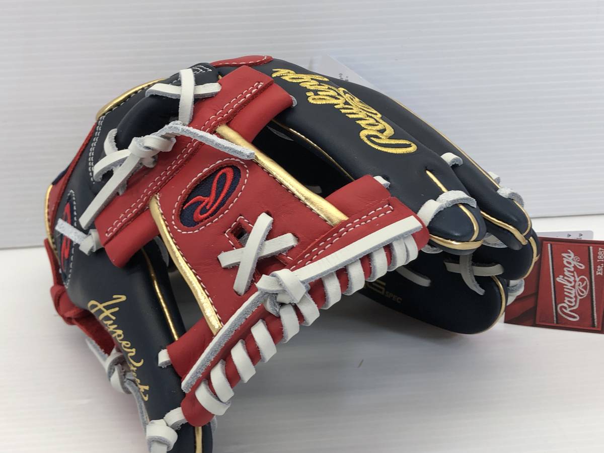 ○ 未使用 Rawlings ローリングス 軟式 内野手 右投げ グラブ GR3FHTCN62 ネイビー スカーレット ハイパーテックカラーシンク ○_画像1