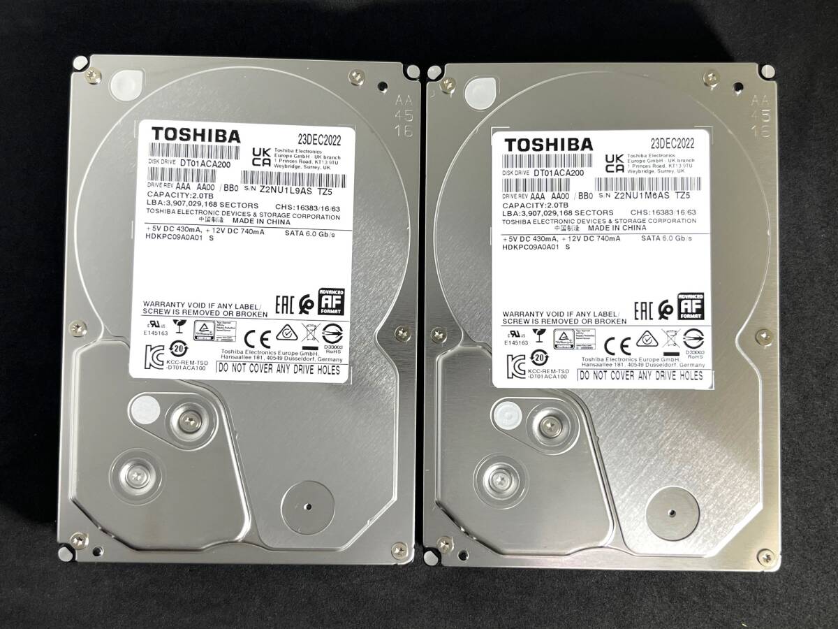 【送料無料】2個セット ★ 2TB ★　DT01ACA200　/　TOSHIBA　【使用時間： 3035 ｈ＆ 3035 ｈ】 2022年製　良品　3.5インチ内蔵HDD SATA600_画像1