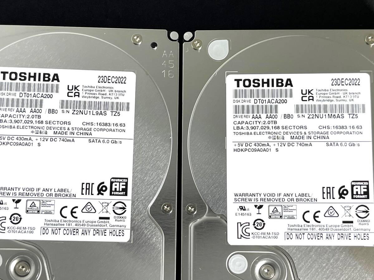 【送料無料】2個セット ★ 2TB ★　DT01ACA200　/　TOSHIBA　【使用時間： 3035 ｈ＆ 3035 ｈ】 2022年製　良品　3.5インチ内蔵HDD SATA600_画像4