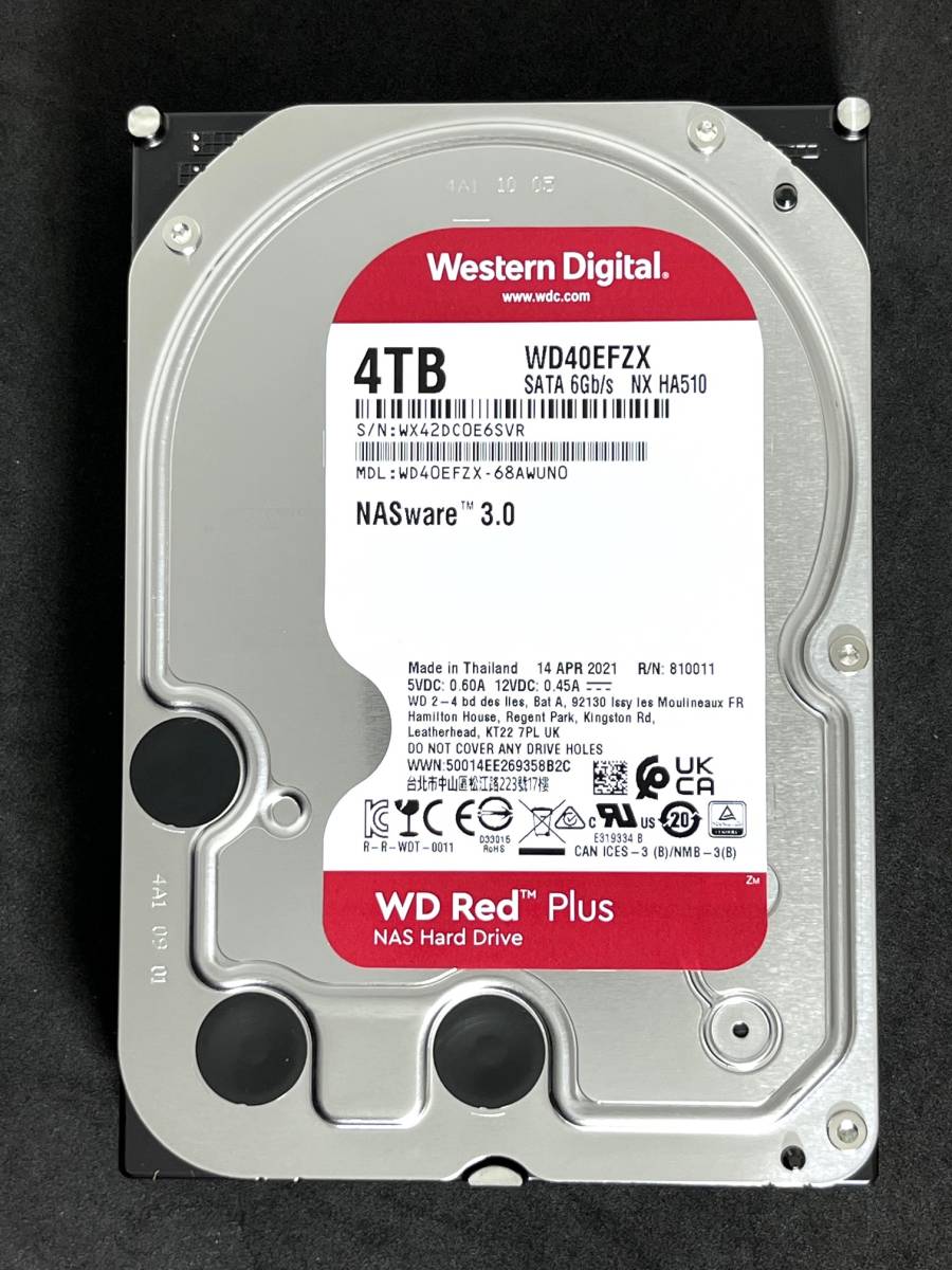 【送料無料】　★ 4TB ★ WD RED Plus　/　WD40EFZX 【使用時間：23ｈ】2021年製　新品同様　Western Digital RED Plus 3.5インチ内蔵HDD