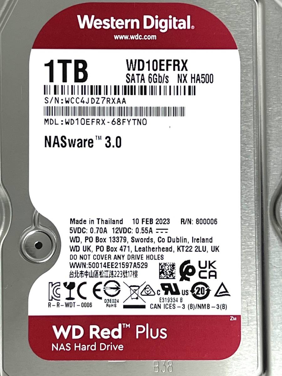 【送料無料】　★ 1TB ★　WD Red　/　WD10EFRX　【使用時間：1823ｈ】 2023年製　良品　3.5インチ内蔵HDD　SATA　Western Digital RED