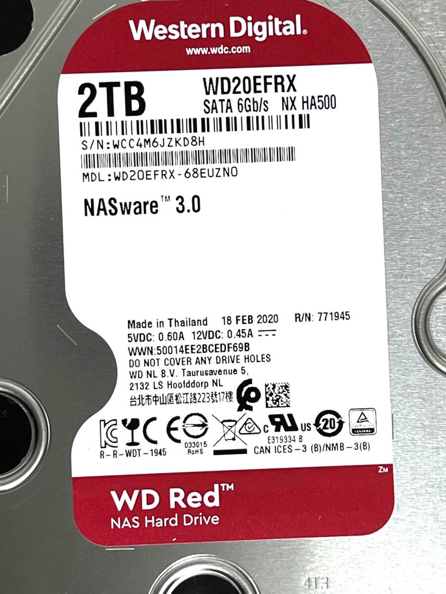 【送料無料】　★ 2TB ★　WD Red / WD20EFRX　【使用時間：671ｈ】 2020年製　稼働少　Western Digital RED　3.5インチ内蔵HDD SATA