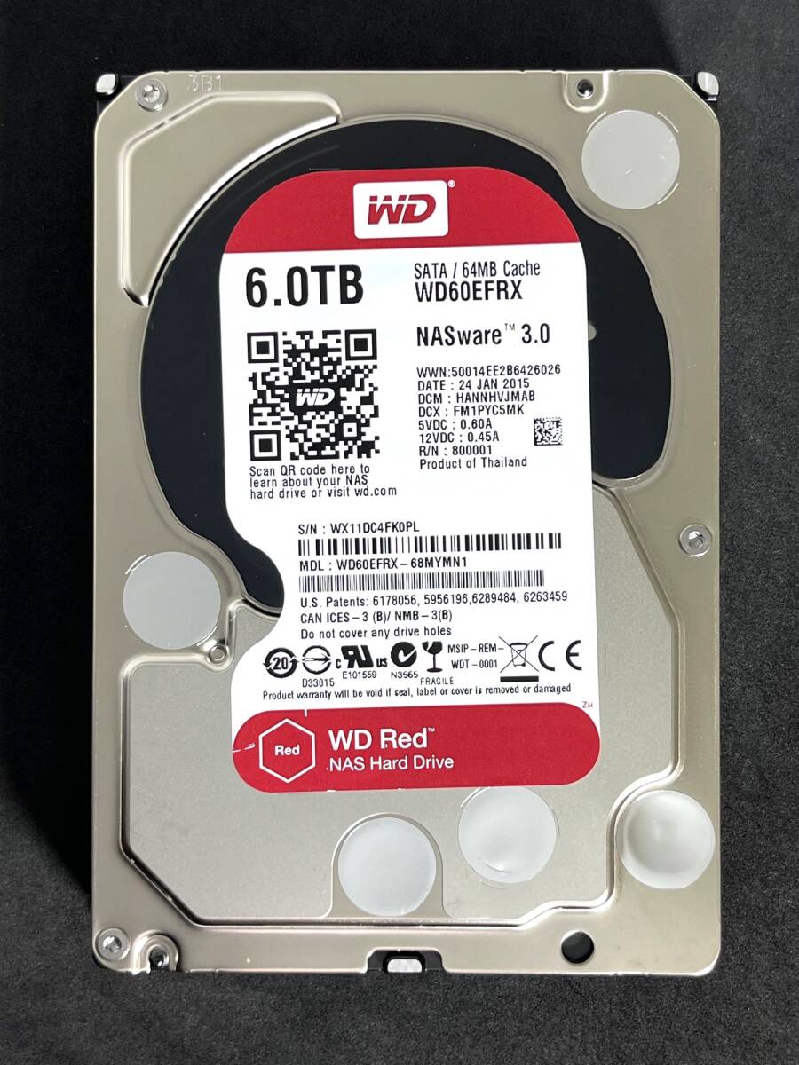 【送料無料】　★ 6TB ★　WD Red　/　WD60EFRX　【使用時間：140ｈ】稼働少　2015年製 Western Digital RED　3.5インチ 内蔵HDD SATA_画像1